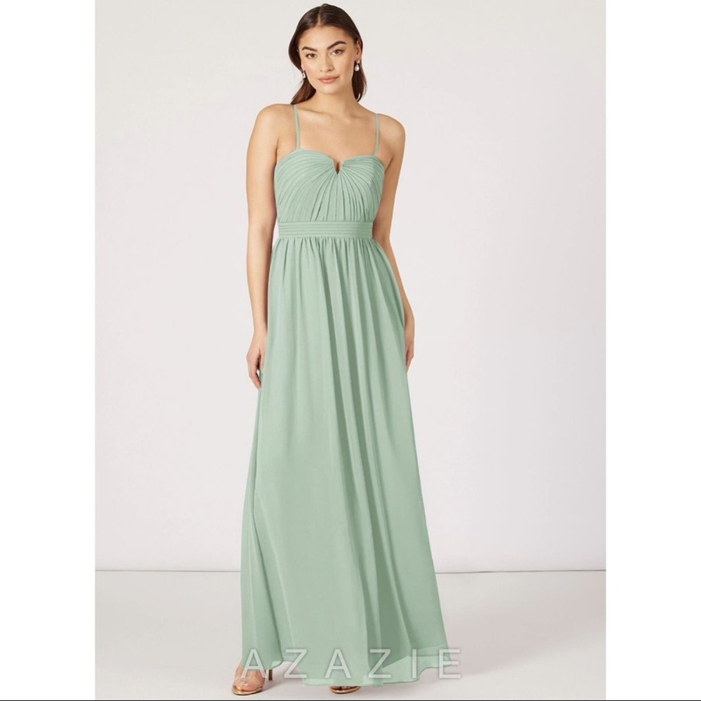 AZAZIE NWT Lara Maxi Bridesmaid Dress Agave Green Color A4 Sweetheart Chiffon